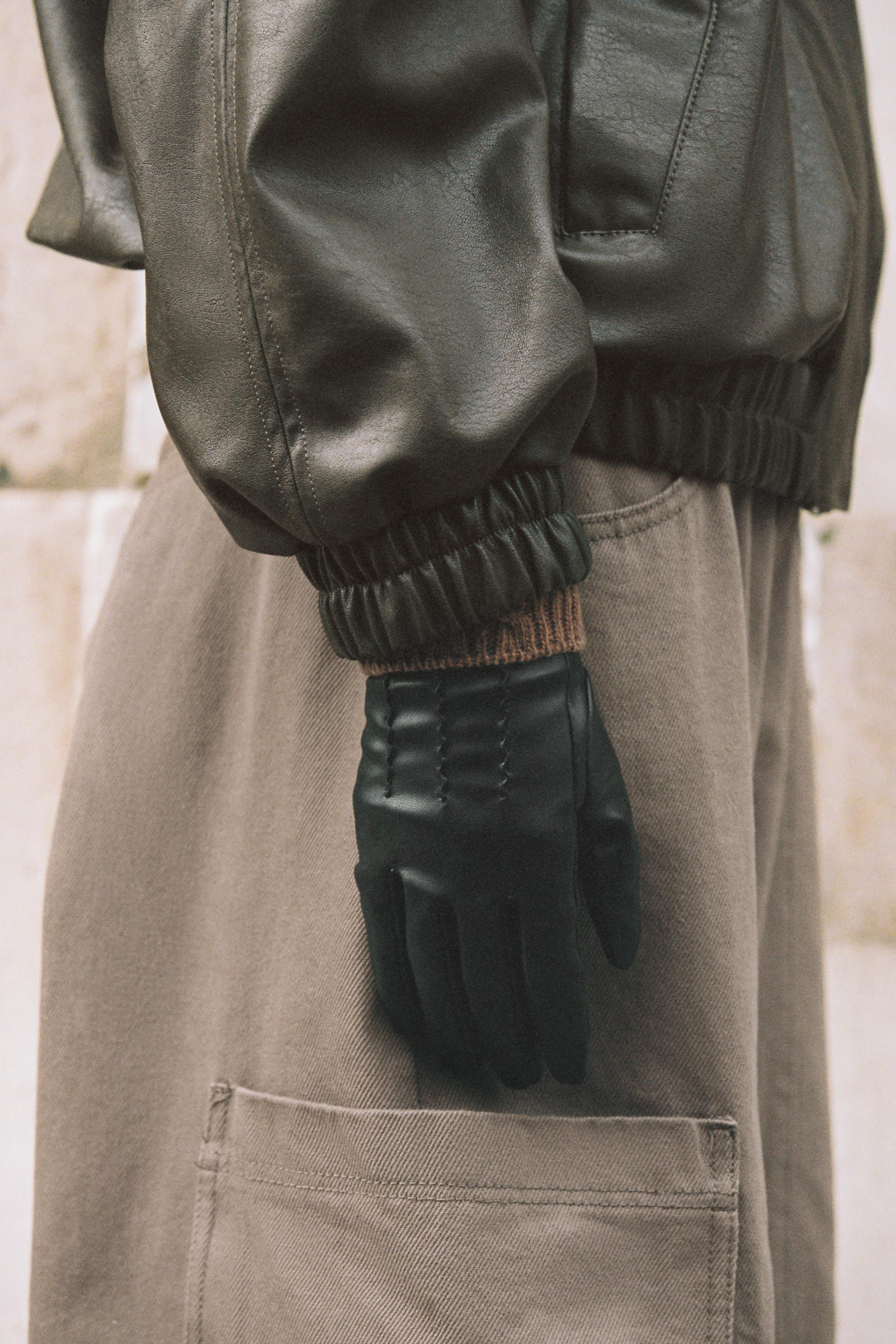 FAUX LEATHER WOOL BLEND GLOVES